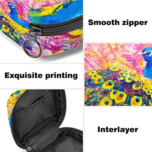 Adet Ped Çantası Fermuar temizlik peçeteleri Çanta Tamponlar Toplamak Çanta Kadın Kızlar için (Renkli Tavuskuşu Sanat