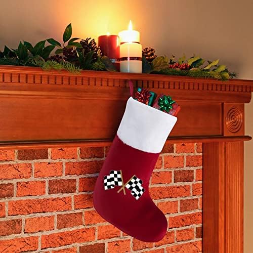 Yarış Damalı Bayrak Noel Çorap Çorap Peluş Şömine Asılı Noel ağacı Ev Dekorasyonu için