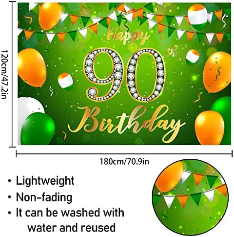 Mutlu 90th Doğum Günü Backdrop Banner Dekor Yeşil Glitter Şerefe 90 Yaşında Doğum Günü Partisi Tema Süslemeleri Erkekler