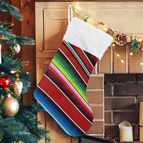 Kıgaı 1 Paketi Noel Çorap ile Meksika Serape Şerit Baskı, peluş Manşet Şömine Noel Asılı Çorap için Aile Tatil Parti