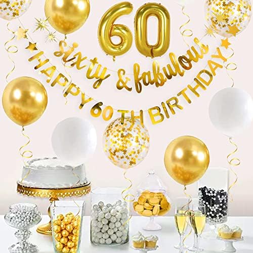 Altın Altmış ve Muhteşem Mutlu 60th Doğum Günü Afiş Çelenk Folyo Balon 60 Womens için 60th Doğum Günü Süslemeleri
