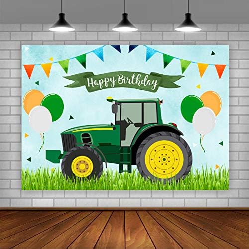 Lofaris Traktör Tema Doğum Günü Backdrop Çocuk Çiftliği Mutlu İlk Doğum Günü Arka Plan Traktörü Çalıştırın ve Vitese