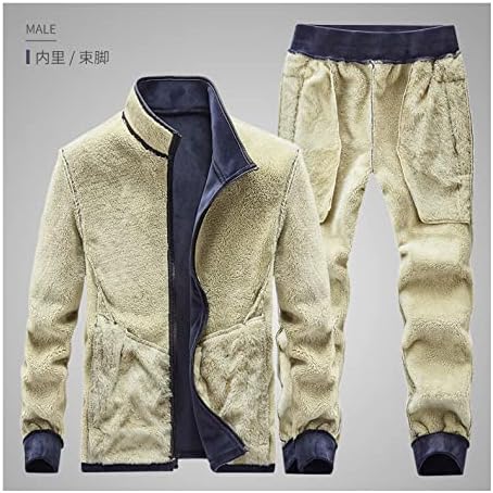 Erkekler Sıcak Eşofman Kış Açık Spor Kadife Kalın İki Adet Set Kış Polar Erkek Eşofman Ceket + Pantolon