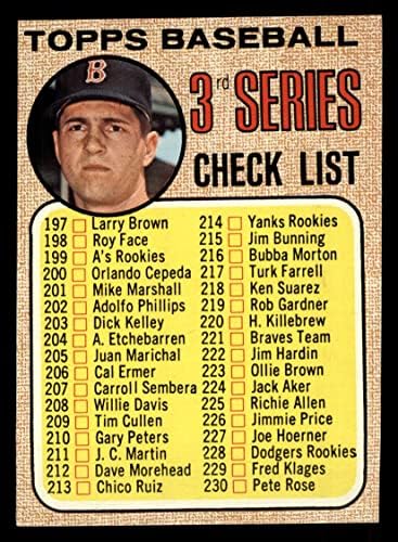 1968 Topps 192 Kontrol Listesi 3 Carl Yastrzemski Boston Red Sox (Beyzbol Kartı) NM Red Sox