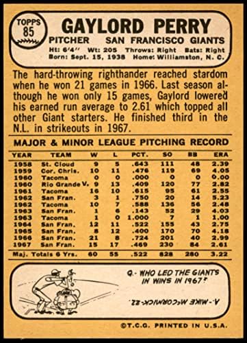 1968 Topps 85 Bir Gaylord Perry San Francisco Giants (Beyzbol Kartı) (Arkası Altın Rengindedir) NM Giants