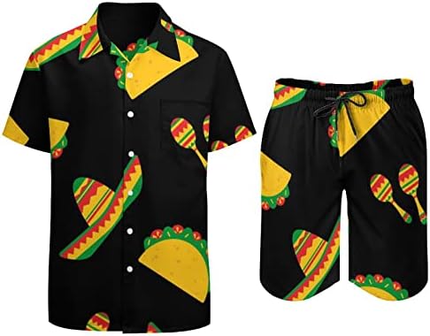 Taco Ulusal Günü erkek 2 Parça Plaj Kıyafetleri Hawaiian Düğme Aşağı Kısa Kollu Gömlek ve Şort Takım Elbise