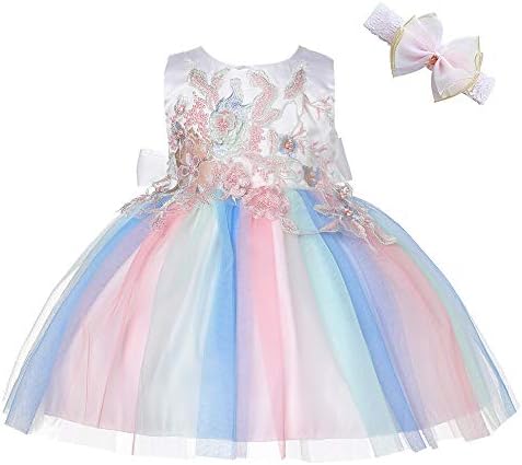 Weıleenıce Bebek Kız Kostüm Cosplay Elbise Gökkuşağı Tül 3D Nakış Boncuk Prenses Tutu Elbiseler