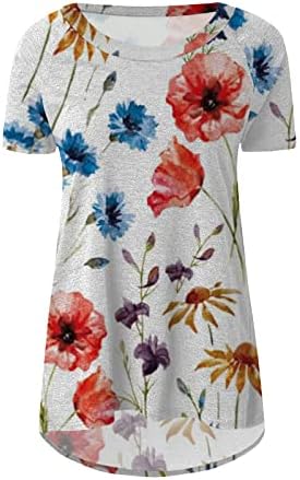 Kadın Yaz Üstleri Tayt,Şık Yuvarlak Boyun Kısa Kollu T Shirt Çiçek Baskılı Gevşek Dökümlü Rahat Tees