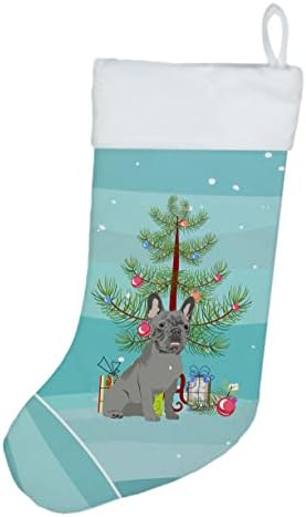 Caroline Hazineleri WDK3047CS Fransız Bulldog Mavi Noel Noel Çorap, Şömine Asılı Çorap Noel Sezonu Parti Dekor Aile