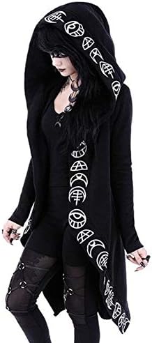 Verypoppa kadın Gotik Hoodie Ceket Punk Baskı Uzun Kollu Kazak Dış Giyim Tops
