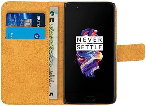 Foneexpert OnePlus 5 Kılıf, Hakiki Deri Kickstand cüzdan kılıf Çanta Kılıf Kapak OnePlus 5 için Turuncu