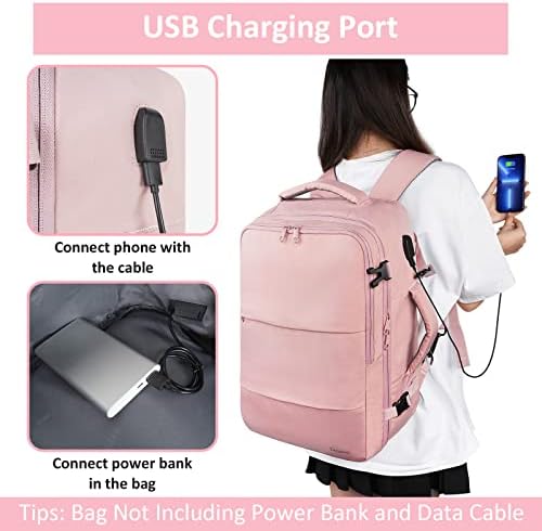 Kadınlar için seyahat Sırt Çantası, USB şarj portu ve ayakkabı çantası ile sırt Çantası üzerinde Taşıma, TSA 15.6