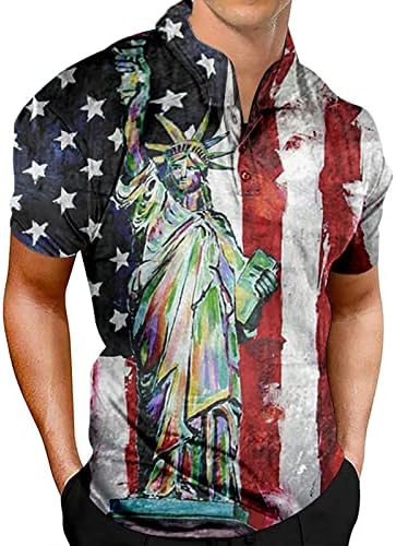 Yaz İş Gömlek Erkekler için erkek Vatansever Performans Bağımsızlık Günü Amerikan Bayrağı Klasik Fit Örgü Gömlek erkekler