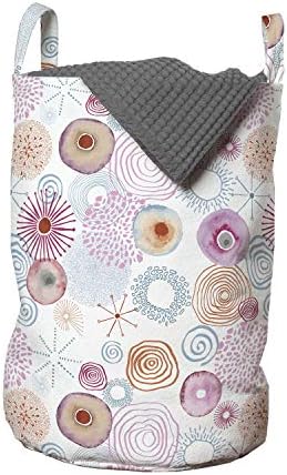 Ambesonne Retro Çamaşır Torbası, Yıldız Çiçeği Yaprağı Baskılı Sulu Boya ve Karalanmış Daireler ve Geometrik Kesikli