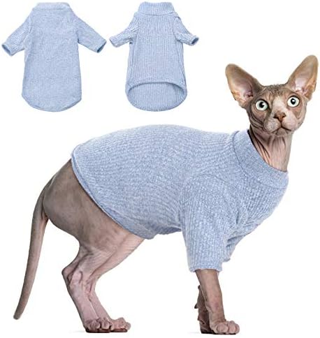 DENTRUN Sphynx Tüysüz Kediler Gömlek, Kollu Kazak Yavru Tişörtler, Nefes Alabilen Kedi Giyim Balıkçı Yaka Kazak, Tüm