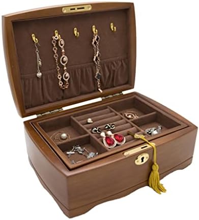 N / A Zarif Avrupa Retro Ahşap El Takı Mücevher saklama Kutusu Kilitli Mücevher Kutusu (Renk : A, Boyut: 26cm * 18cm