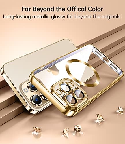 JUESHITUO Manyetik Metalik Parlak Şeffaf iPhone 12 Pro Max Kılıf Tam Kamera Kapağı Korumalı [No. 1 Güçlü N52 Mıknatıslar]