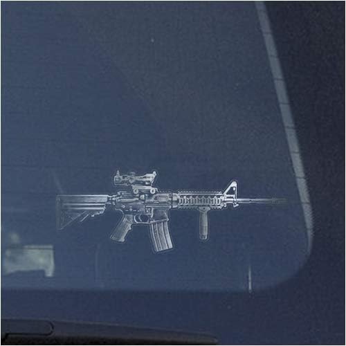 M4 Askeri Saldırı Tüfeği Pencere için Şeffaf Vinil Çıkartma, Detaylı Silah İşareti Sanat Baskı Tasarımı-Beyaz