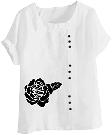 Kadınlar 2023 Yaz V Boyun Gömlek Vintage Kısa Kollu Bluz Dökümlü Gömlek Tunik Üst Düğme Aşağı Gömlek Düz Temel Tees