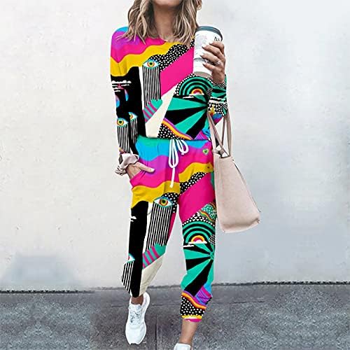Sonbahar Moda 2 Parça Setleri Renkli Eşofman Artı Boyutu Uzun Kollu Üst Kazak ve Uzun Pantolon Hafif Salon Seti