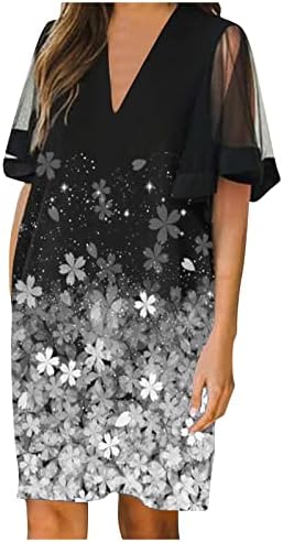 NOKMOPO Kısa Kollu Elbise Kadınlar için Yaz Casual Gevşek Katı V Yaka Kısa Kollu Mini Elbise Bayan Elbiseler
