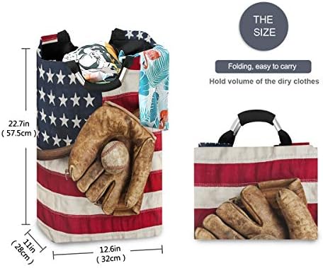 Katlanabilir çamaşır sepeti Beyzbol Amerikan Bayrağı Desen çamaşır sepeti Büyük Bez Sepet Çamaşır Organizatör Tutucu
