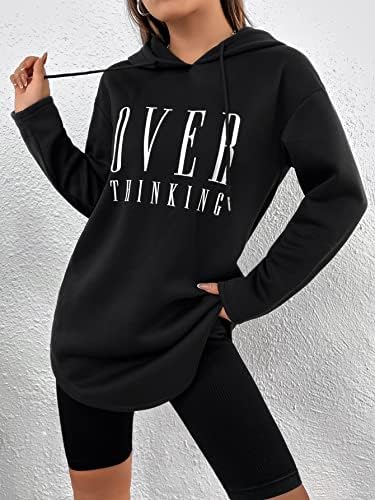 Kadınlar için GLIMDA Sweatshirt - Harfli Grafik İpli Kapüşonlu (Siyah Renk, Beden: Küçük)