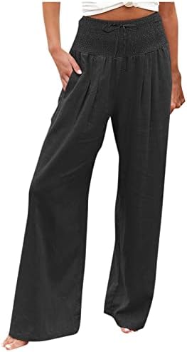 longantii Yüksek Belli Pantolon Kadın Pantolon Rahat Gevşek Yüksek Bel Pamuk Keten Geniş Bacak Uzun cepli pantolon