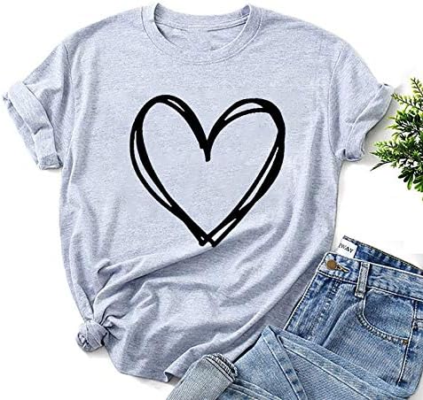 Sevgililer Gömlek Kadınlar için Rahat Aşk Kalp Baskı kısa kollu tişört Yenilik Grafik Tee Üstleri Büyük Boy Bluzlar