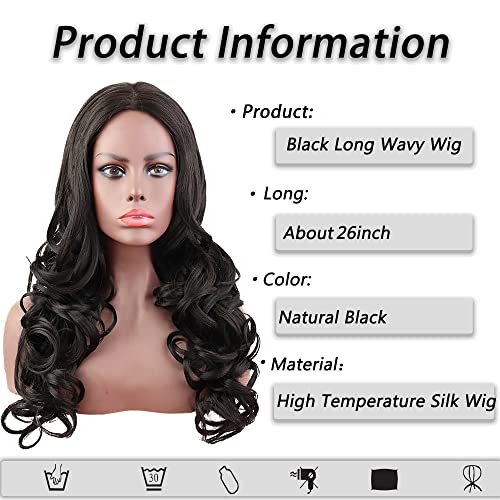 Kawaii Uzun Siyah Dalgalı Peruk Kadınlar için Siyah Peruk Doğal Görünümlü Sentetik ısıya dayanıklı iplik Peruk Saç