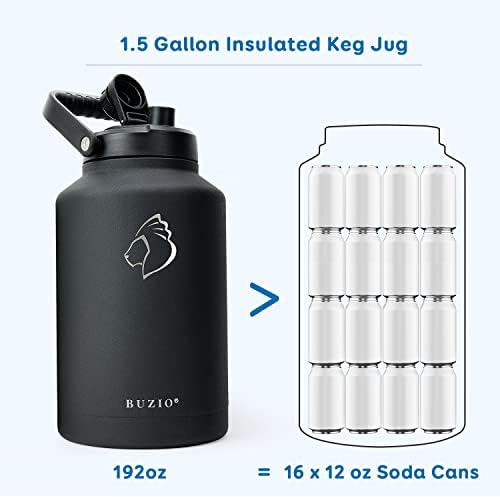 BUZİO Vakum Yalıtımlı Paslanmaz Çelik Su Şişesi 64oz, BUZİO 1.5 Galonluk Sürahili, Taşıma Çantalı BPA İçermeyen Çift