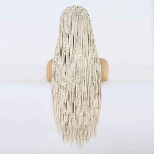 BTWTRY Platin Sarışın Örgülü Sentetik Dantel ön peruk siyah kadınlar için ısıya dayanıklı iplik saç Mikro örgülü Saç
