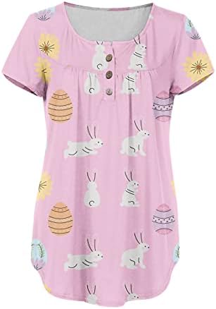 Paskalya Gömlek Kadınlar için Sevimli Tavşan Grafik Gömlek O Boyun Moda Bluz Tunik Tees Gevşek Kısa Kollu Tişörtleri
