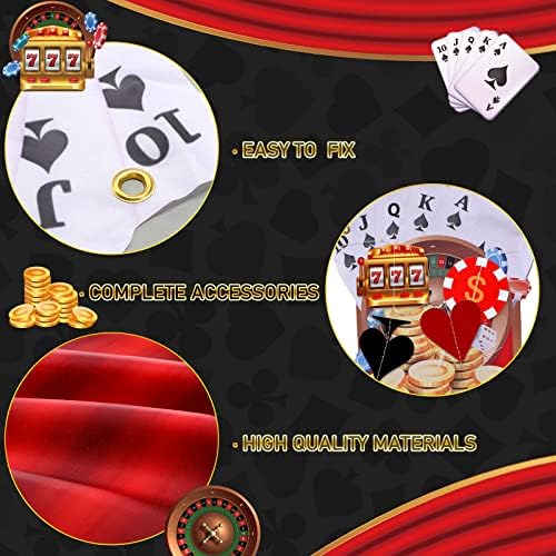 Glenmal 12 Ft Casino Parti Asılı Dekorasyon Casino Tema Tavan Süslemeleri Afiş Kırmızı Perde ile 24 Poker oyun kartı