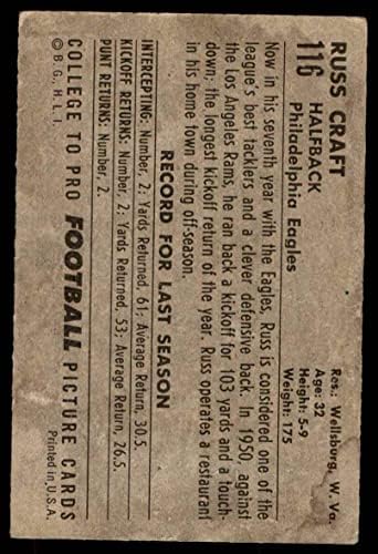 1952 Okçu 116 Russ Craft Philadelphia Kartalları (Futbol Kartı) İYİ Kartallar Alabama