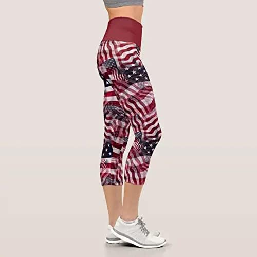 4TH Temmuz Tayt Kadınlar için Yüksek Belli Amerikan Bayrağı İnce kalem pantolon Spor Hafif Atletik Egzersiz Yoga Pantolon