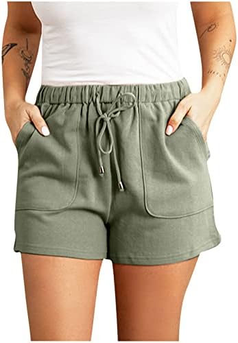 Oplxuo Kadın Rahat Şort Elastik Bel İpli Çekme Şort Yaz Düz Renk Rahat egzersiz şortu cepli pantolon