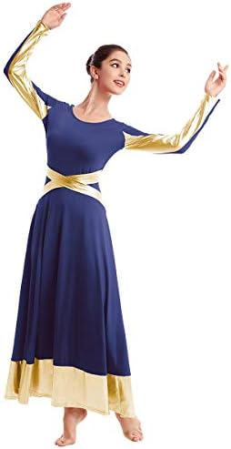 Metalik Altın Renk Blok Övgü Liturjik Lirik Giyim Bayan Çapraz Dans Gevşek Tam Elbise Uzun Kollu Kostüm