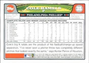 2008 Topps Beyzbol Kartları 35 Cole Hamels-Philadelphia Phillies-MLB Beyzbol Ticaret Kartı