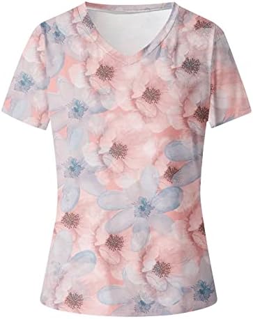 T Shirt Kadın 2023 Kısa Kollu Pamuklu Tekne V Boyun Çiçek Grafik Mutlu Hediye Salonu Üst T Shirt Kızlar için 2E
