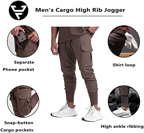 ZACAGO erkek Hafif Kargo Yüksek Kaburga Jogger Slim Fit egzersiz pantolonları fermuarlı cepli