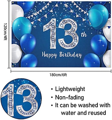 HAMİGAR 6x4ft Mutlu 13th Doğum Günü Afiş Zemin-13 Yaşında Doğum Günü Süslemeleri Parti Malzemeleri Kızlar için Erkek-Mavi