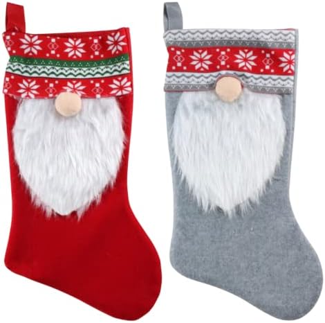 JUST4YOU Holiday Gnome Noel Çorapları, 1 Kırmızı ve 1 Gri Çorap Seti-Dekor, Şömine Ocağı, Hediye ve Hediye Verme,