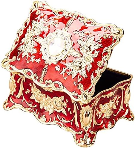 HAOKTSB Mücevher Kutuları Vintage Dikdörtgen Kırmızı Biblo Kutusu Mücevher Kutusu Süslü Antika Kaplama Kazınmış Bölücüler
