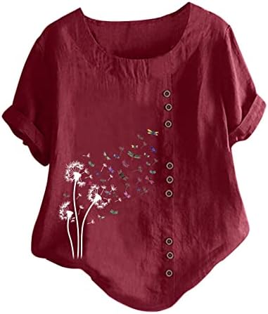 Kadın Üst Sonbahar Yaz Kısa Kollu Elbise Crewneck Keten Pamuk Grafik Brunch Bluz Gömlek Bayanlar için 43 43