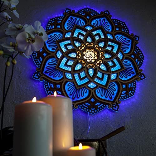 CherishKK Mandala Yoga odası Led Gece Lambası, Yaratıcı Rüya Ahşap Mandala Asılı MDF Duvar atmosfer ışığı Oturma Odası