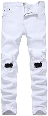 Maiyifu-GJ erkek Düz Bacak Yırtık Kot Sıkıntılı Slim Fit Streç Denim Kot Rahat Tahrip Diz Delik Jean Pantolon