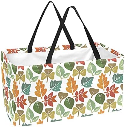 50L Alışveriş Çantaları Yaprakları Desen Simgeler Katlanabilir Alışveriş Kutusu alışveriş çantası kulplu, Yeniden