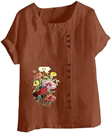 Kısa Kollu 2023 Tekne Boyun Keten Pamuk Papatya Çiçek Grafik Brunch Artı Boyutu Üst T Shirt Kadın Bluz XB