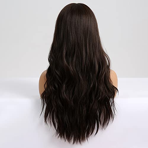 Ufindcos Kahverengi Uzun Peruk Kadın Kızlar Kıvırcık Dalgalı Peruk Orta Kısmı Sentetik Saç Peruk Günlük Kullanım Cosplay